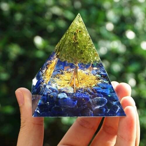 Tree Of Life Orgone Pyramid Handmad Amethyst Peridot Healing Crystal Energy Generator Orgone Pyramid Emf Protect Meditation Tool