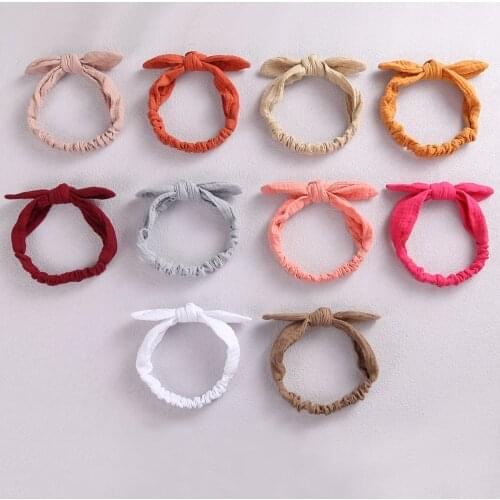 40 Pcs/Lot, Infant Baby Soft Cotton Fabric Bunny Ear Elastic Headband, Knot Bow Elastic Hairband Photo Props