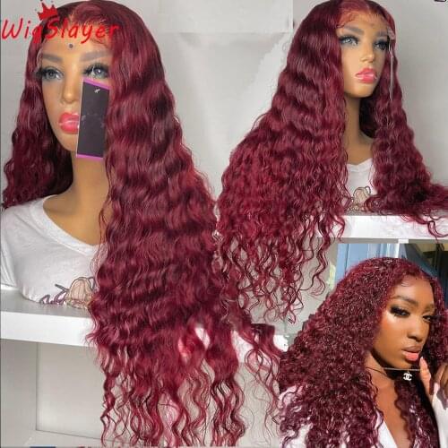 Preplucked Remy Human Hair Lace Front Wig 99j Curly 180% density Deep Parting 13x6 Glueless Lace Front Wigs Transaprent Lace wig