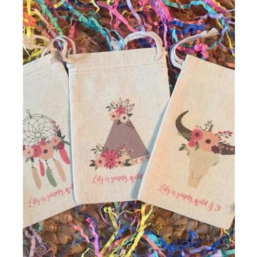 Tribal Boho Theme Party Favor bag custom bridal Shower bags THREE Girl Birthday party gift bag bachelorette welcome Treat Bags