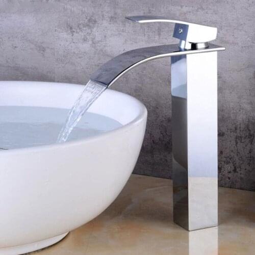 Basin Faucet Deck Mount Waterfall Bathroom Faucet Vanity Vessel Sinks Mixer Tap Cold And Hot Water Tap