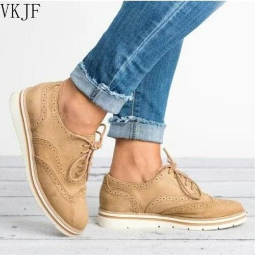 Oxfords Shoes for Women Womens Spring Footwear Flat Shoes Female Brogue Sewing Platform Hollow Out Lace Up Ladies Shoes 2021