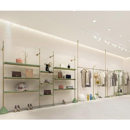Clothing store display rack mens and womens clothing hanger gold stainless steel wire drawing cabinet