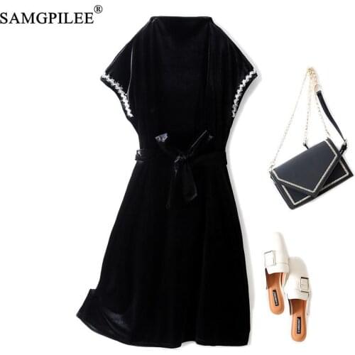 Women Clothing 2021 Autumn Hepburn Style 2021 New A-line Solid Sleeveless Sashes Knee-length Slash Neck Woman Dresses Korean
