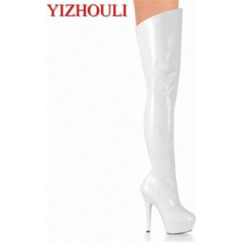 Sexy Thigh High Boots 6 Inch High Heels Fashion Platform Womens Over The Knee Boots 15cm High-Heeled Boots Pipe Dance Boots