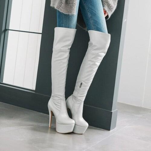 Ochanmeb 14cm Ultra High Heels Thigh High Boots Women Silver Gold Platform Party Runway Club Over the Knee Boot Woman Shoe 33-48