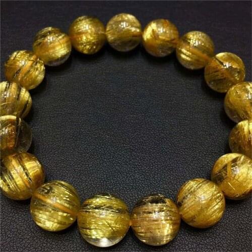 12.3mm Brazil Natural Titanium Rutilated Quartz Crystal Gems Stone Women Men Stretch Round Bead Bracelet AAAAA