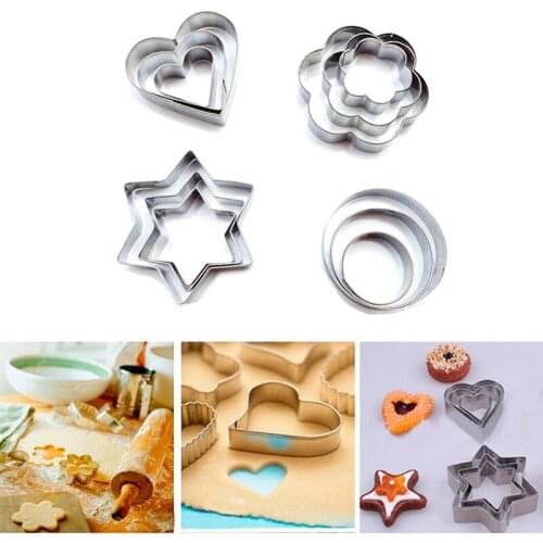 12pcs/set Stainless Steel Cookie Biscuit DIY Mold Star Heart Round Flower Shape Cutter Baking Mould Tools