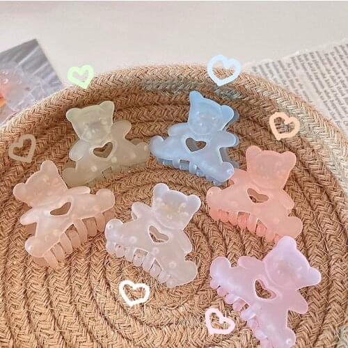 2021 Korean Cute Bear Hair Claws Transparent Acrylic Hair Clips Hairpins Barrette Headwear for Women Girls Hair Accessories
