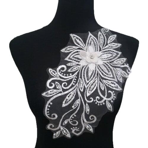 Embroidery black and white 3D three-dimensional flower decoration rhinestone pearl DIY gold thread supplies material accessories