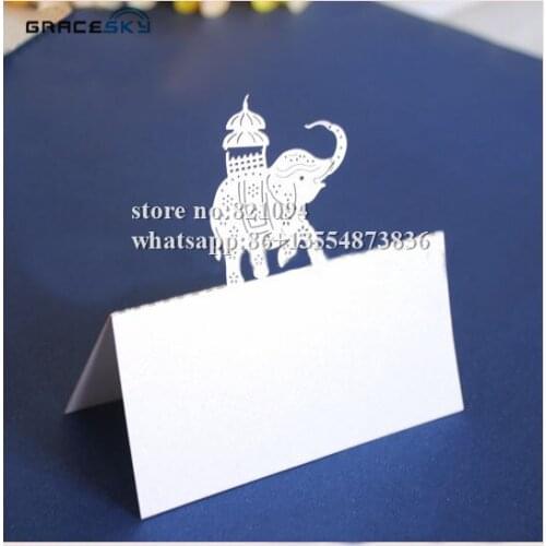 50Pcs free shipping laser cutting calf elephant Pearlescent Paper Wedding Invitation Seat Name table Cards for party Decoration