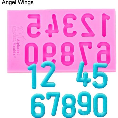 Angel Wings Food grade 3D fondant cake silicone mold Arabic numerals shaped for Reverse forming chocolate decoration tools F1190
