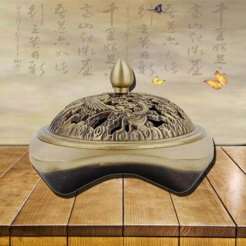 Antique Copper Aromatherapy Stove Dragon Phoenix Incense Burner Household Sandalwood Coil Incense Burner Ornaments For Buddha