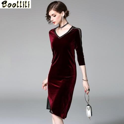 Boollili Vintage Elegant Velvet Dress Women Clothes 2020 Spring Autumn Sexy Party Black Midi Dress Women Dresses Vestidos