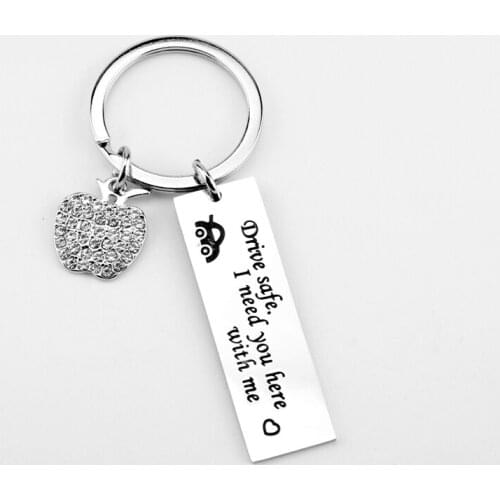 Engraved Drive Safe I Need You Here With Me Keychain Apple Crystal Keyring Couple Boyfriend Girlfriend Gift New Driver Key Chain