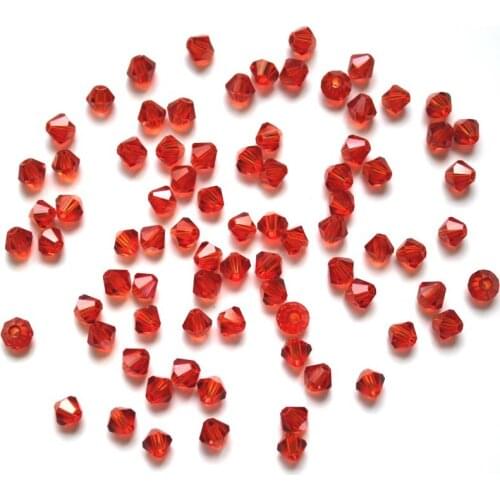 TianBo Red Color 4mm 100pcs Bicone Austria faceted Crystal Glass Beads Loose Spacer Jet Siam Beads for Jewelry Making