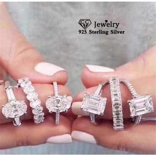 CC Ring For Women Silver 925 Bridal Wedding Rectangle Cubic Zirconia Trendy Jewelry Romantic Engagement Wedding Drop Shipping