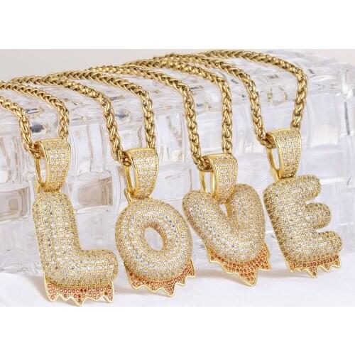 Hip Hop Punk Full Pave Zircon Initial Pendant Necklace A-Z 26 Alphabet Letter Stainless Steel Chain Choker Rapper Jewelry Gifts