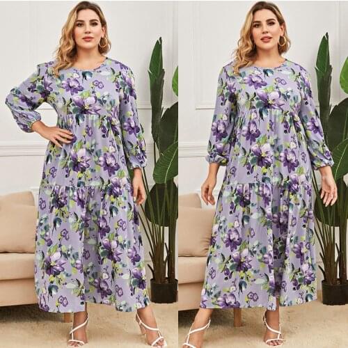 Elegant Floral Print Muslim Women Long Dress Arabic Abaya Islamic Clothing Ramadan Dubai Kaftan Dubai Middle East Turkey Fashion