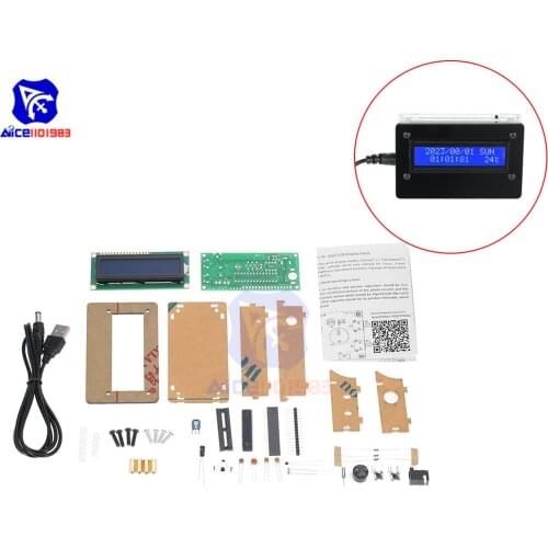 Diymore 1602 LCD DIY Digital Clock Kit Time Temperature Date Week Display 3-Channel Alarm Clock with Acrylic Case