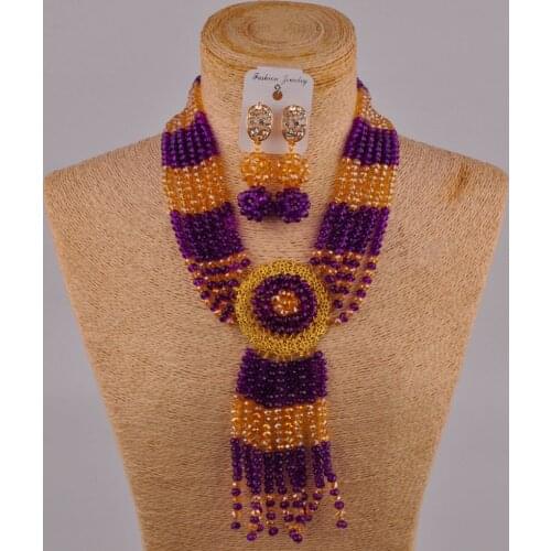 Purple champagne gold ab costume necklace african jewelry set crystal 6CLS