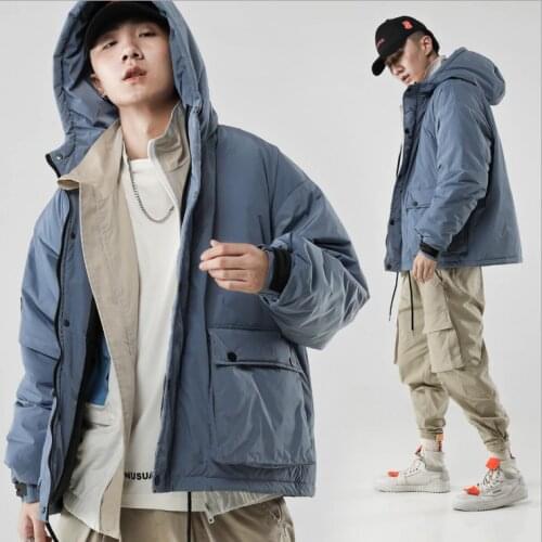 Winter Jacket Men Warm Thick Fashion Parka Men Solid Color Casual Tooling Hooded Jacket Man Streetwear Wild Loose Cotton Coat