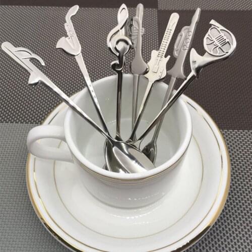 7pcs Stainless Steel Coffee Tea Spoon Music Symbol Long Handle Creative Spoons Drinking Tools Kitchen Gadget Flatware Tableware