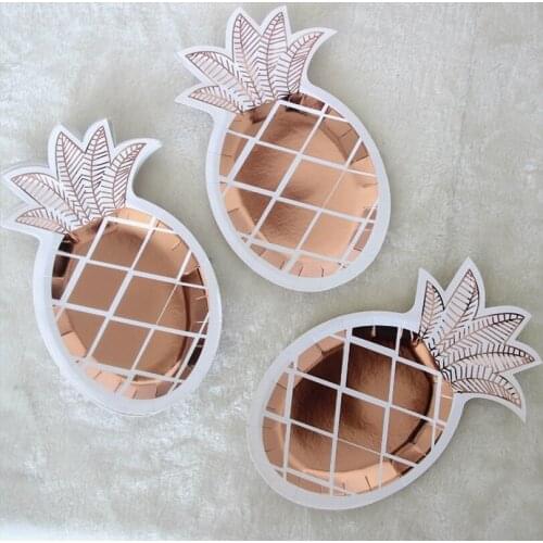 8Pcs Disposable Tableware Set Disposable Paper Plate Gold Stamp Pineapple Wedding Birthday Decoration Party Supplies