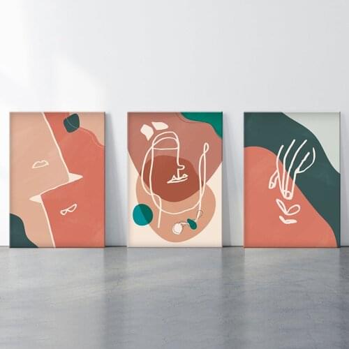 Boho Style Abstract Face Wall Art Print for Bedroom Decor Line Art Print Home Decorative Blue Mountains Canvas Paintings Posters