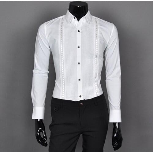 New 2016 Quality the groom wedding shirt wedding dinner slim mens clothing long-sleeve shirt singer costumes clothing
