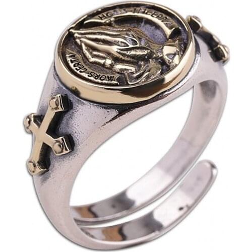 Thai silver boutique new ring S925 sterling silver jewelry unisex prayer hand ring Mans silver ring and womans silver ring