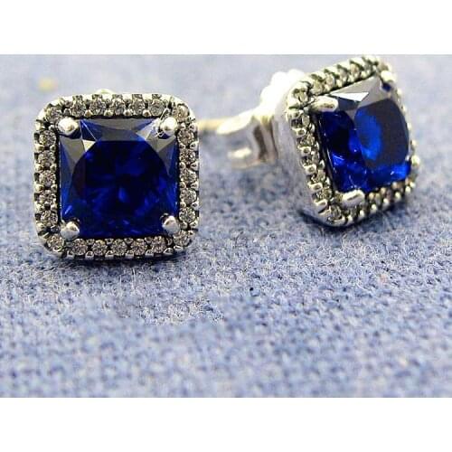 Original 925 Sterling Silver Earring Blue Classic Timeless Elegance Stud Earrings For Women Wedding Gift Diy Jewelry