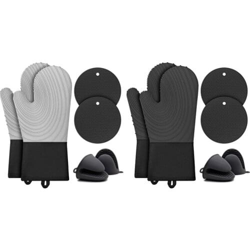 Oven Glove with Silicone Pot Holder and Cup Insulation Mat Oven Mitt Heat Resistant for Grilling/Cooking/Baking