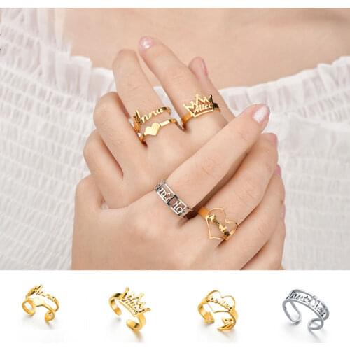 Personalized Customized Heart Crown Double Layer Hollow Stainless Steel Custom Name Ring For Lover Jewelry Birthday Party Gifts