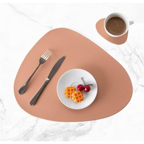 PU Placemat Table Mats Waterproof Oil-proof Cup Coaster Kitchen Mat Leather Tableware Heat Insulation Green Brown Disc Coasters