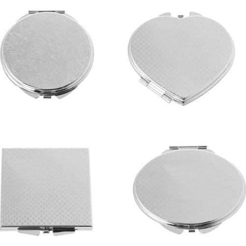 Portable Women Stainless Steel Makeup Mirror Hand Pocket Folded-Side Cosmetic Make Up Mirror Small Various Shapes Double