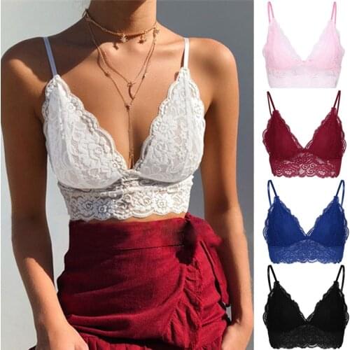 S-3XL Plus Size Sexy Lace Bralette Women Solid Deep V-neck Vest Crop Tops Wireless Bra Lingerie Sexy Lace Underwear Streetwear