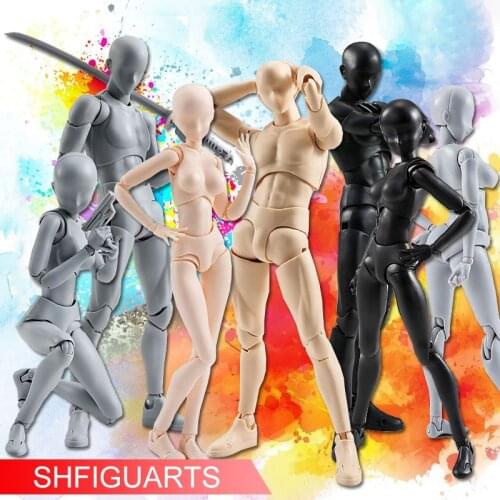 SHF Action Figure Joint Is Movable Sketch Skin/Grey/Black Boby Figma Dolls with katana Cartoon Model of Art Painting Sketching
