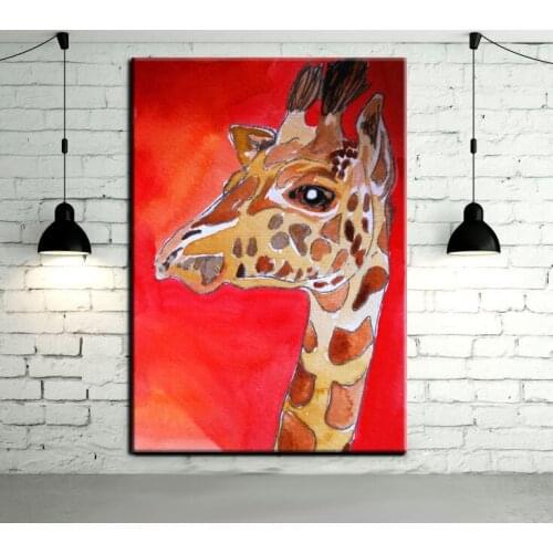 Modern Abstract Animal Art Hang Pictures Handpainted Lovely Baby Giraffe Oil Paintings On Canvas Wall Pictures For Room Decor