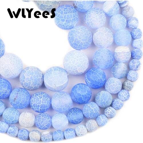 WLYeeS Light Blue Weathered carnelian beads Natural Stone 6 8 10 12mm Round Loose Bead for Jewelry Bracelet Making DIY Accessory