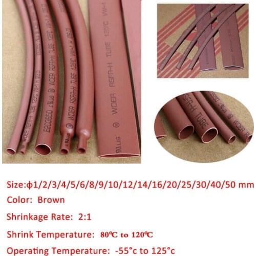 Heat Shrink 2:1 Heatshrink Tube Cable Wire Electrical Sleeving Brown 1 - 50 mm