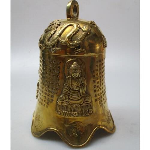 High :19 CM Home Decor Feng Shui brass Carved Buddha Heart Sutra Bell /Metal Decoration Crafts Lucky Bell