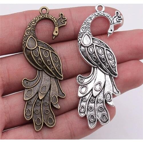 WYSIWYG 2pcs 61x21mm Pendant Peacock Phoenix Peacock Bird Charm Pendants For Jewelry Making Peacock Pendants