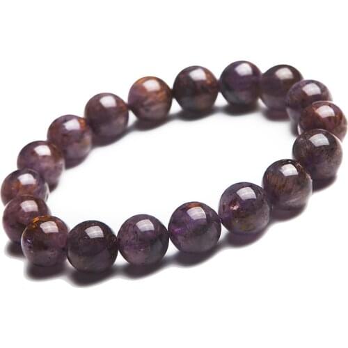 11mm Natural Genuine Gold Purple Rutilated Quartz Crystal Bracelets For Women Femme Charm Stretch Clear Round Bead Bracelet