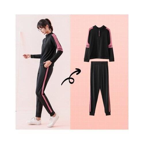 Women Korean Style Half Zip Sweatshirt Sports Suits Loose 3xl Large Size Patchwork Running Suits Outdoor Warm Fitness Exercise