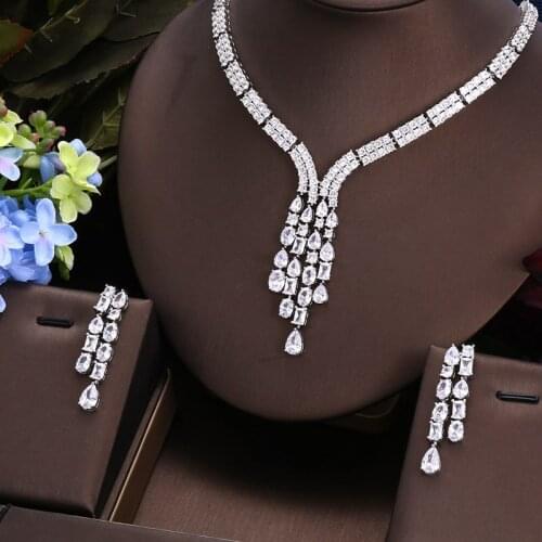 Janekelly 2pcs Bridal Zirconia Full Jewelry Sets For Women Party, Luxury Dubai Nigeria CZ Crystal Wedding Jewelry Sets