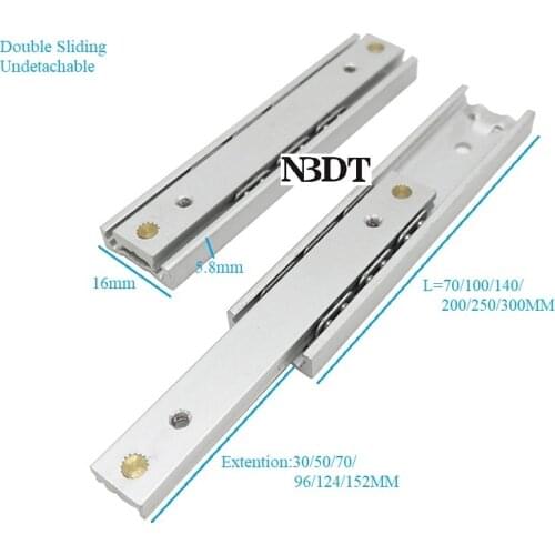 1Pair Mini 16mm Wide Aluminum Alloy 2 Folds Ball Bearing Drawer Slide Runner Jewelry Cosmetic Case Electronic Product Gift Box