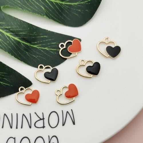 10PCS Zinc Alloy Enamel Charms Sweet Double Heart Pendants Charms For DIY Necklaces Bracelets Jewelry Accessories 16*17MM YZ825