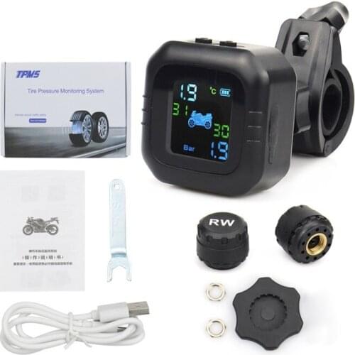 2021 USB Charging Motorcycle TPMS Motor Tire Pressure Tyre Temperature Monitoring Alarm System with 2 External Sensors