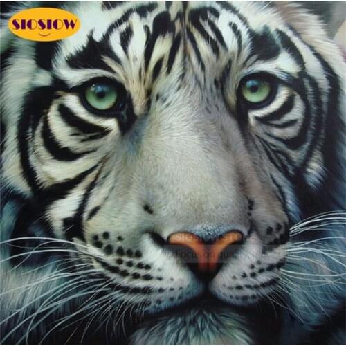 5D Diy Diamond Painting Cross Stitch Kits White Tiger Head Full Square Round Drill 3D Dimond Mosaic Embroidery Animal Home Decor